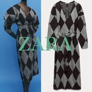 ZARA Belted Midi Dress Mink Brown